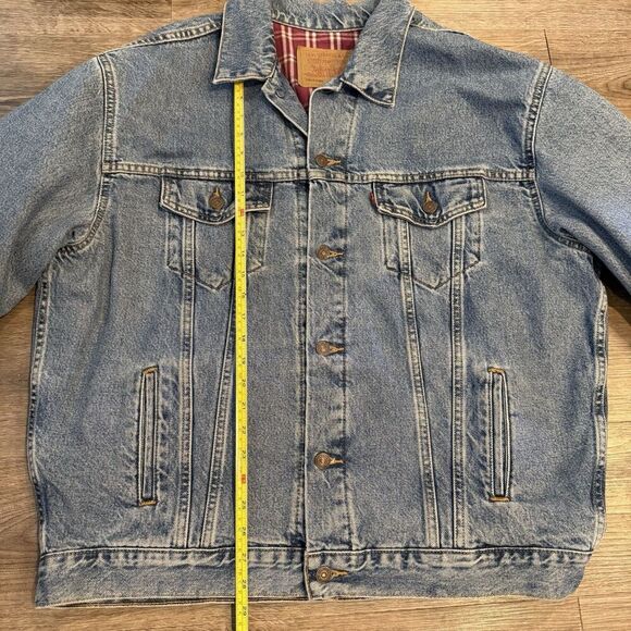 Levi’s Vintage 90’s Blue Denim Flannel Lined Trucker Jacket Size XL 70614-0389 - Picture 6 of 10